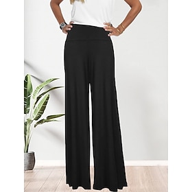 Women's Wide Leg Pants Trousers Black White Gray Streetwear Simple Casual Mid Waist Print Outdoor Vacation Casual Daily Full Length Micro-elastic Print Breatha9601295