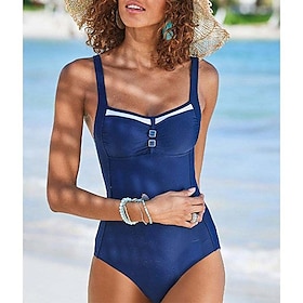 Women's Swimwear One Piece Normal Swimsuit Plain Quick Dry Tummy Control Navy Bodysuit Bathing Suits Beach Wear Summer Sports9465319