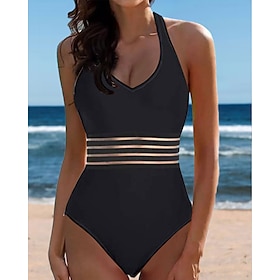 Women's Swimwear One Piece Normal Swimsuit Solid Color Quick Dry Black Wine Army Green Dark Blue Bodysuit Bathing Suits Beach Wear Summer Sports9556616