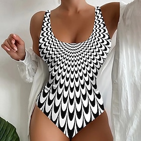 Women's Swimwear One Piece Normal Swimsuit Graphic Printing White Yellow Blue Green Bodysuit Bathing Suits Beach Wear Summer Sports9581155