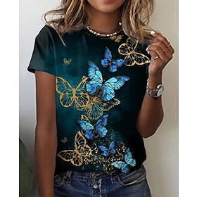 Women's T shirt Tee Black Pink Purple Print Graphic Butterfly Daily Weekend Short Sleeve Round Neck Vintage Basic Regular Butterfly Painting S8557630