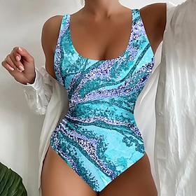 Women's Swimwear One Piece Normal Swimsuit Graphic Printing Red Blue Purple Bodysuit Bathing Suits Beach Wear Summer Sports9566220