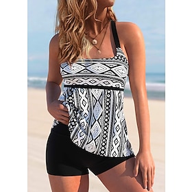 Women's Swimwear Tankini 2 Piece Plus Size Swimsuit Paisley Geometic 2 Piece Printing Black Purple Rose Red Tank Top Bathing Suits Summer Sports9432302