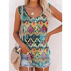 Women's Tank Top Blue Purple Green Print Graphic Casual Sleeveless U Neck Basic Regular S9576697