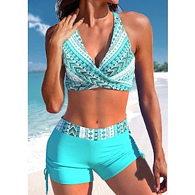 Women's Swimwear Bikini Normal Swimsuit Geometic 2 Piece Printing Lake Green Bathing Suits Beach Wear Summer Sports9493577