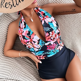 Women's Swimwear One Piece Normal Swimsuit Leopard Floral Printing White Yellow Red Blue Brown Bodysuit Bathing Suits Beach Wear Summer Sports9493620