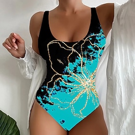 Women's Swimwear One Piece Normal Swimsuit Floral Printing Pink Blue Green Bodysuit Bathing Suits Beach Wear Summer Sports9494000