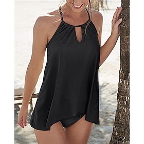 Women's Swimwear Tankini 2 Piece Normal Swimsuit Solid Color Quick Dry 2 Piece Black Red Blue Tank Top Bathing Suits Beach Wear Summer Sports9470236