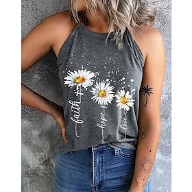 Women's Tank Top Halter Summer Tops Black Red Brown Print Daisy Holiday Weekend Sleeveless Halter Neck Basic Regular Floral S9443346