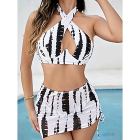 Women's Swimwear Bikini Normal Swimsuit Tie Dye 3-Piece Cut Out Printing Black Bathing Suits Beach Wear Summer Sports9613190