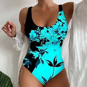 Women's Swimwear One Piece Normal Swimsuit Floral Printing Yellow Pink Blue Bodysuit Bathing Suits Beach Wear Summer Sports9560479