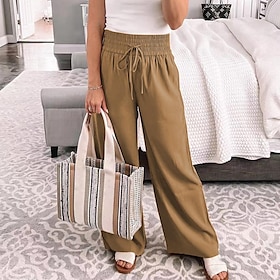 Women's Wide Leg Pants Trousers Cotton Blend Navy Black Wine Fashion Casual High Waist Wide Leg Baggy Street Vacation Casual Daily Full Length Micro-elastic Pl9562483