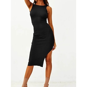 Women's Sweater Dress Sheath Dress Daily Midi Dress Outdoor Daily Holiday Vacation Pure Color Sleeveless Crew Neck 2023 Hollow Out Regular Fit Black White Roya9504697