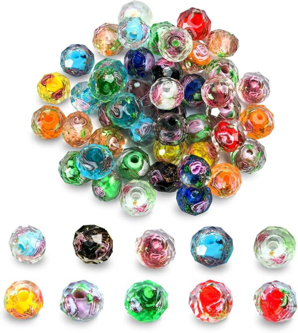 20pcs Fiore Perline di Vetro Oro Sabbia Lampwork Perline di Vetro Fatte a Mano Rotonde Sfuse con Foro 2mm Perline per Rosario Creazione di Gioielli A37712360