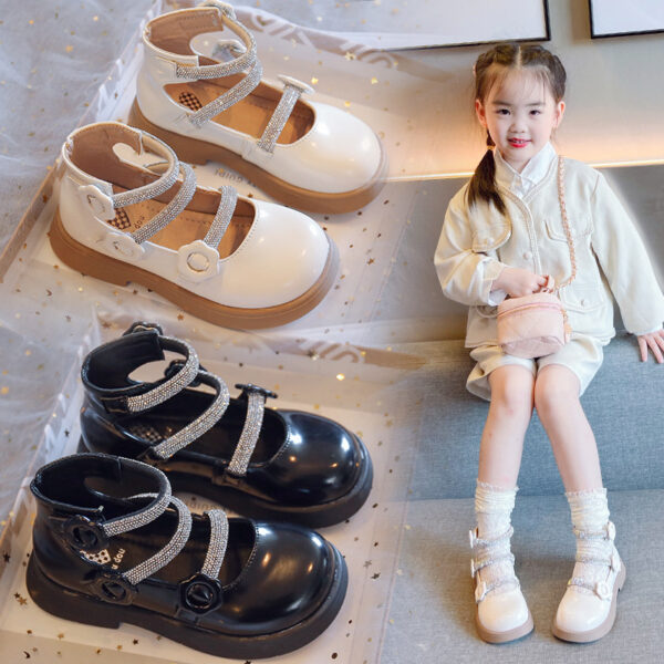 女童水钻罗马鞋2023年春季新款儿童黑色小皮鞋中大童演出鞋公主鞋37454888