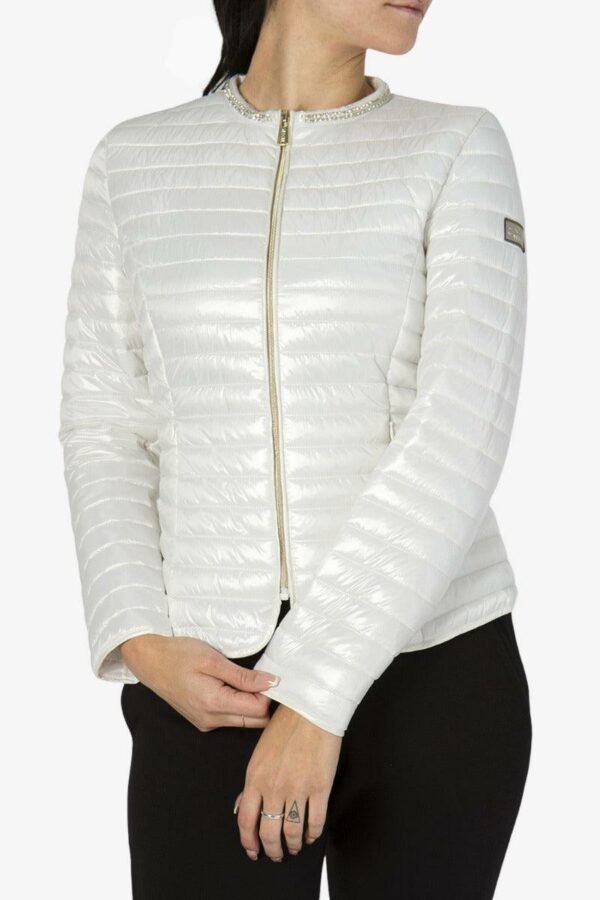 Yes Zee Piumino Corto Leggero Full Zip Dettaglio Strass Bianco Woman42077636853913