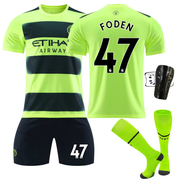 2022-2023 Manchester City seconda partita in trasferta verde n. 47 uniforme da calcio Foden con calze e equipaggiamento protettivo38505252