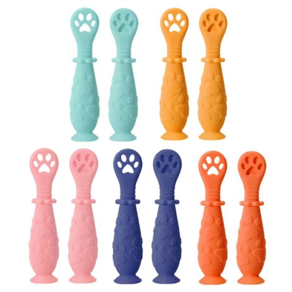 2 pezzi / set bambino impara cucchiaio set corto cucchiaio facile cartone animato silicone massaggiagengive infantile antiscivolo alimentazione utens32893897