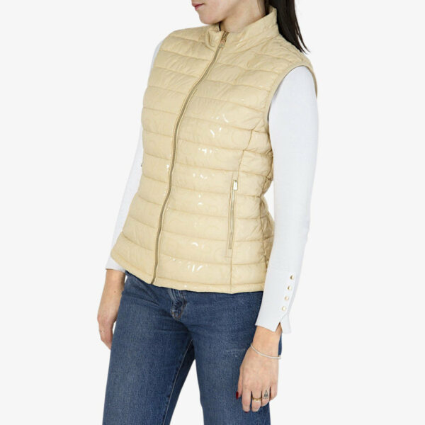 Yes Zee Gilet Piumino Full Zip Stampa Logo All-over Beige Woman43019799396505