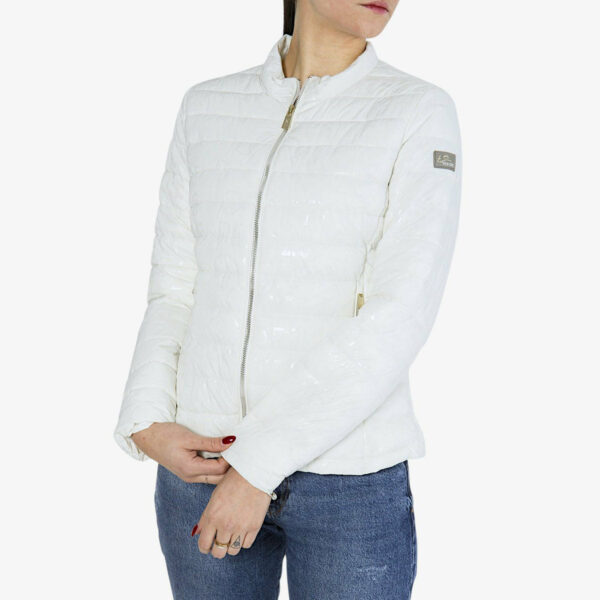 Yes Zee Piumino Corto Leggero Full Zip Logo All-over Bianco Woman43019798675609