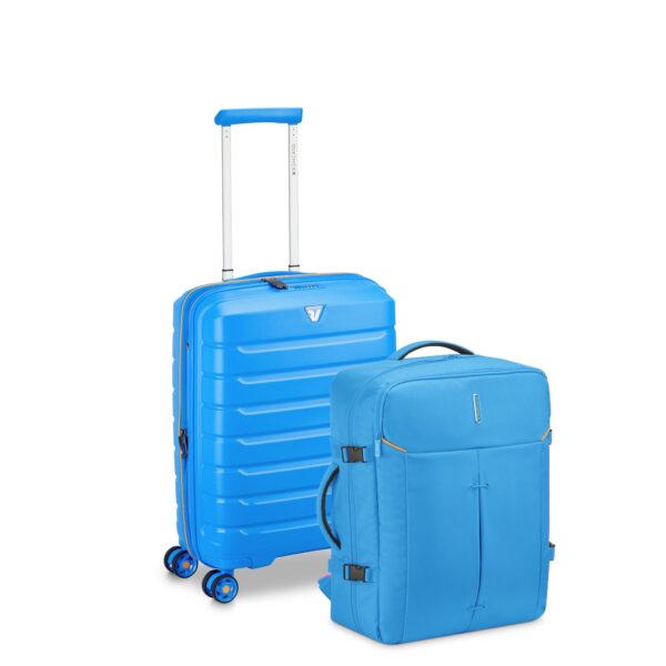 Roncato Trolley Cabina Espandibile 55 Cm + <b>ironik 2.0</b> Zaino Cabina Easyjet Azzurro Cielo113726