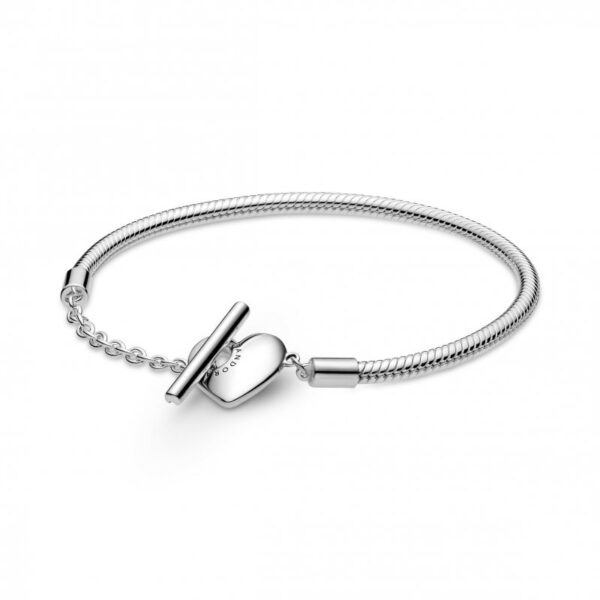 Bracciale Pandora Moments con maglia snake, cuore e barretta a T492604