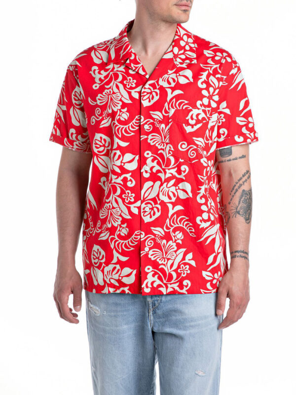 camicia fantasia replay all over printed da uomo - rosso6143963